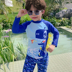 Boys Cartoon Shark Long Sleeve T shirt & Shorts Set Swimsuit