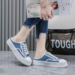 Women's Canvas Mule Sneakers Slip On Platform Shoes