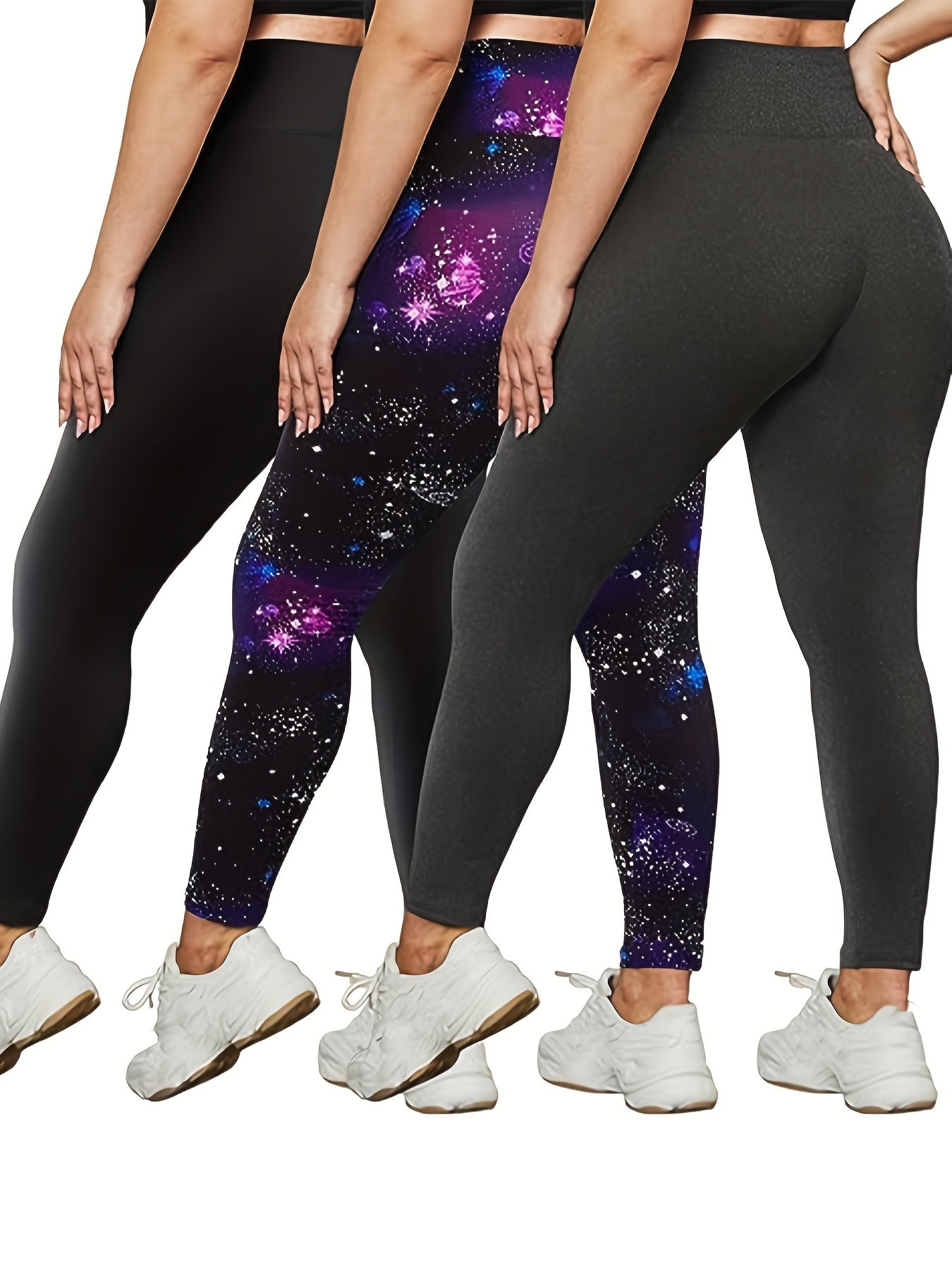 3 Pack Plus Size Camo Print High Rise Stretchy Running Yoga Pants