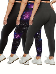 3 Pack Plus Size Camo Print High Rise Stretchy Running Yoga Pants