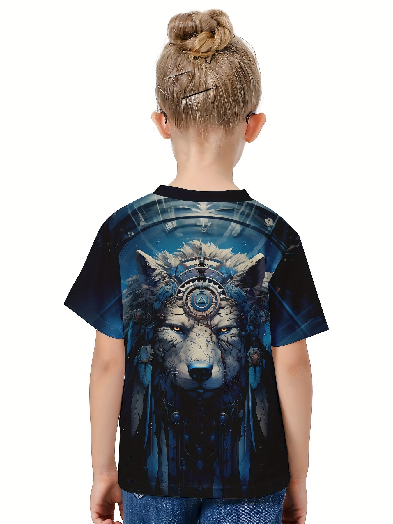Ethnic Wolf Print Short Sleeve T shirt Girls 3d Print Tees Pullover