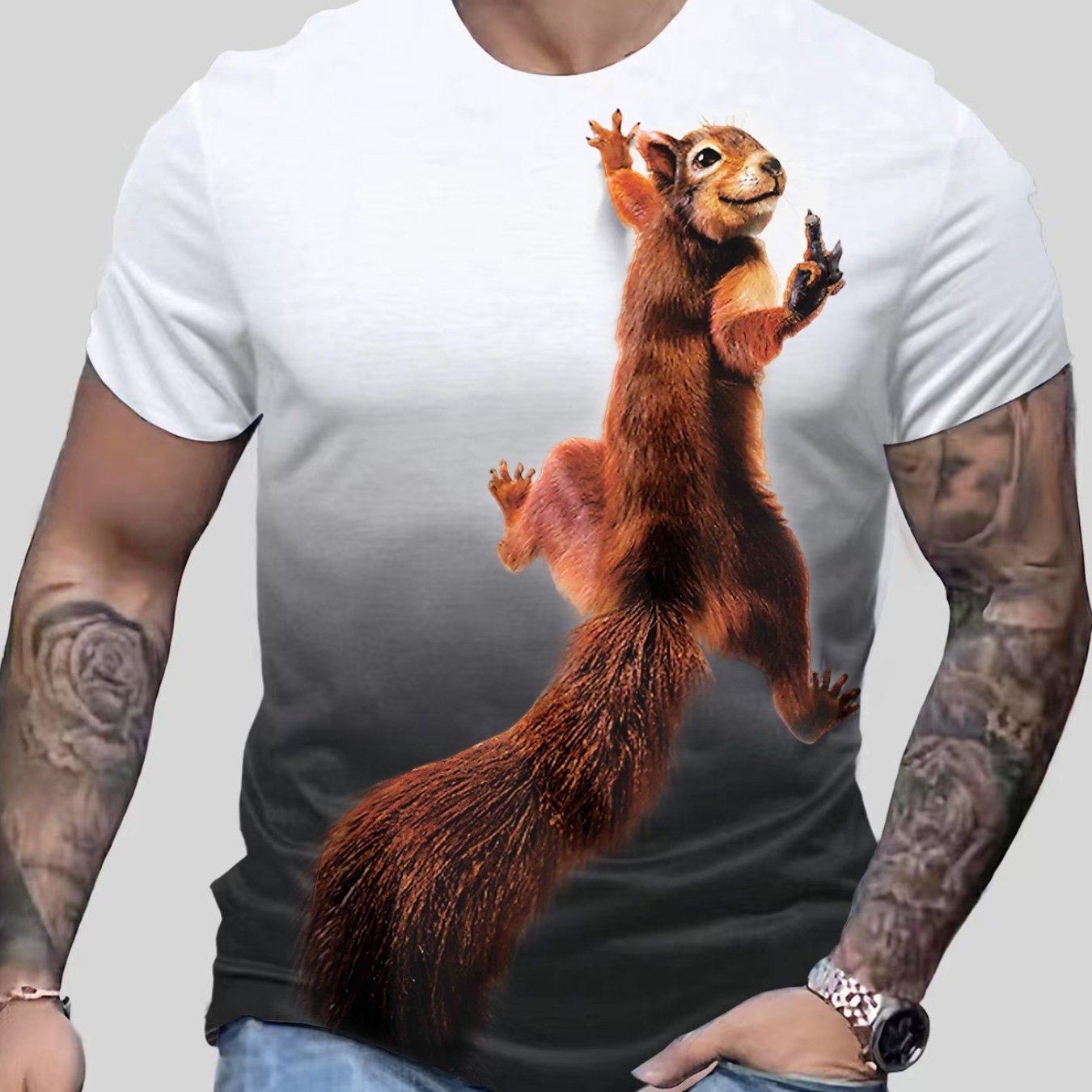 Squirrel Print Men's Tee for Summer