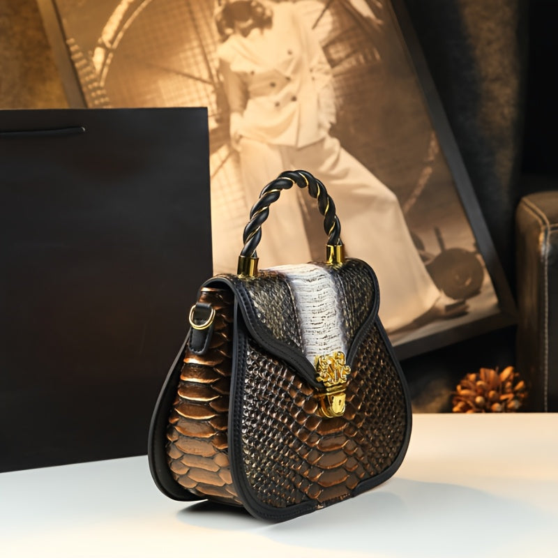 Leather Snakeskin Crossbody Bag Green Golden Teal Grad