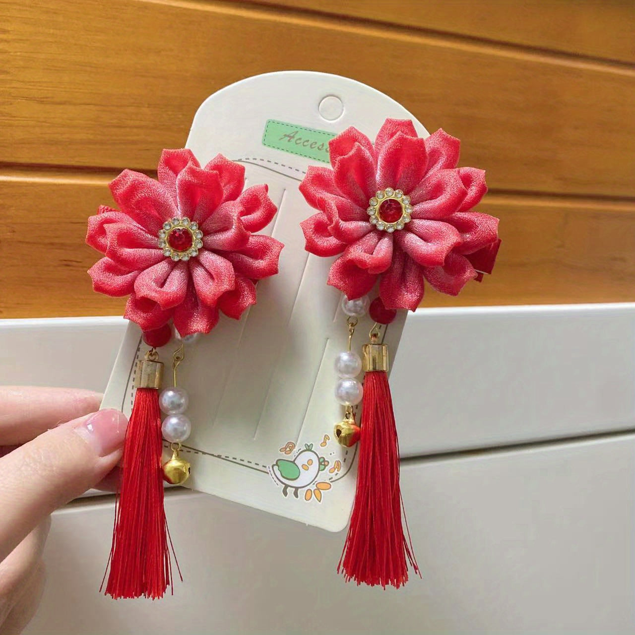 Girls Chinese Hanfu Headdress Hair Clip Flower Tassel Hairpin