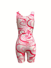 Casual Romper Women's Plus Fluid Print Round Neck