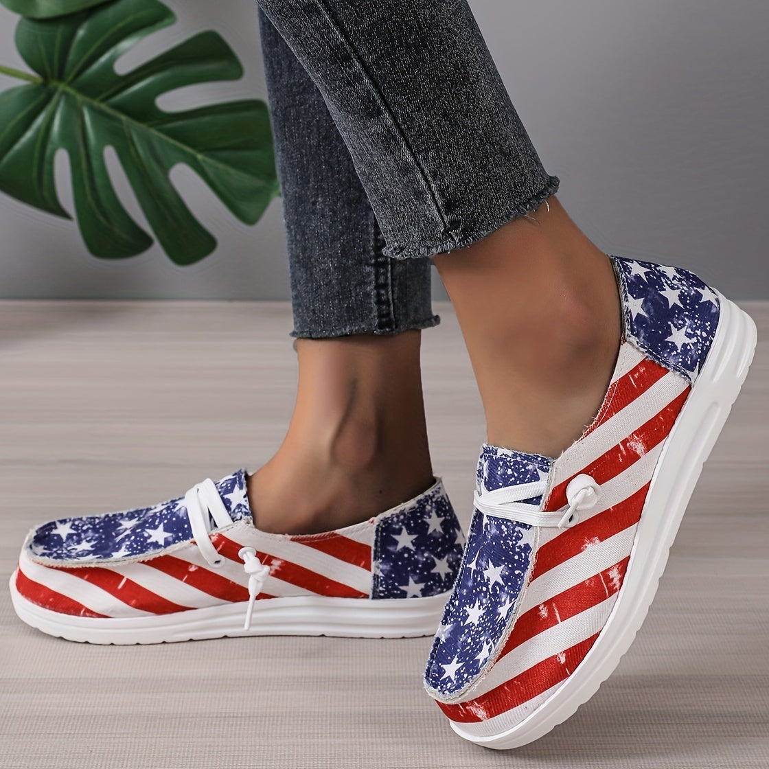 Women's Striped Print Loafers Lace Up Canvas Shoes Lightweight Sneakers
