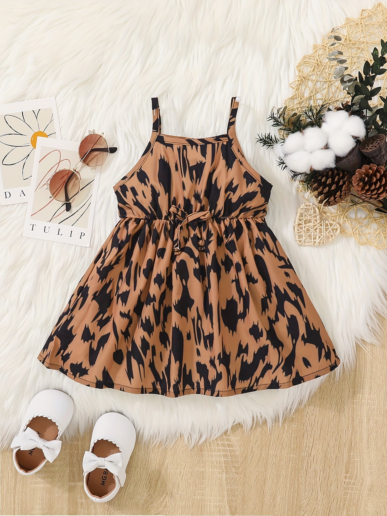Leopard Print Shirred Waist Cami Dress Toddler Baby Girls