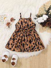 Leopard Print Shirred Waist Cami Dress Toddler Baby Girls