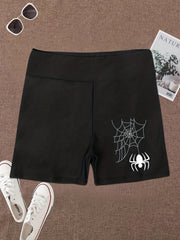 Spider Print Biker Shorts High Waist Slim Sports Casual Short