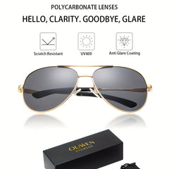 OUWEN Aviator Sunglasses Men Metal Frame UV Protection Gray Lens