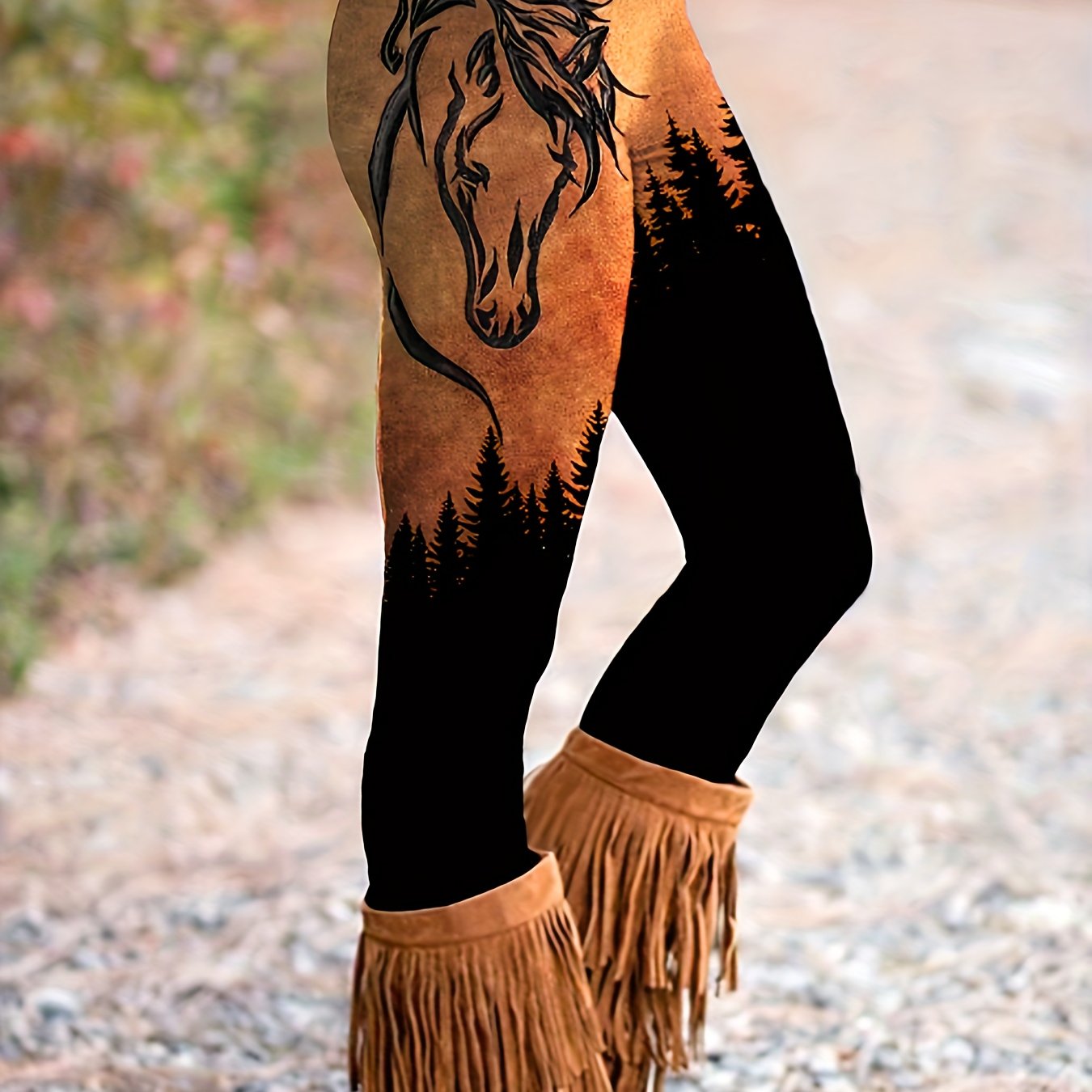 Women's Plus Horse & Forest Print High Rise Leggings