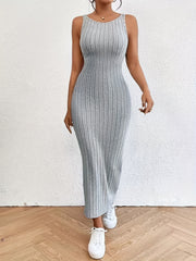 Backless Solid Maxi Dress Sexy Crew Neck Sleeveless