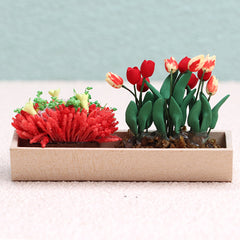 1:12 Dollhouse Wooden Planter Box Mixed Floral Garden Scene
