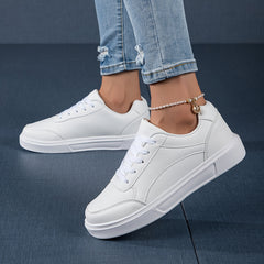 Women's Flat Skate Shoes Faux Leather Lace Up Sneakers