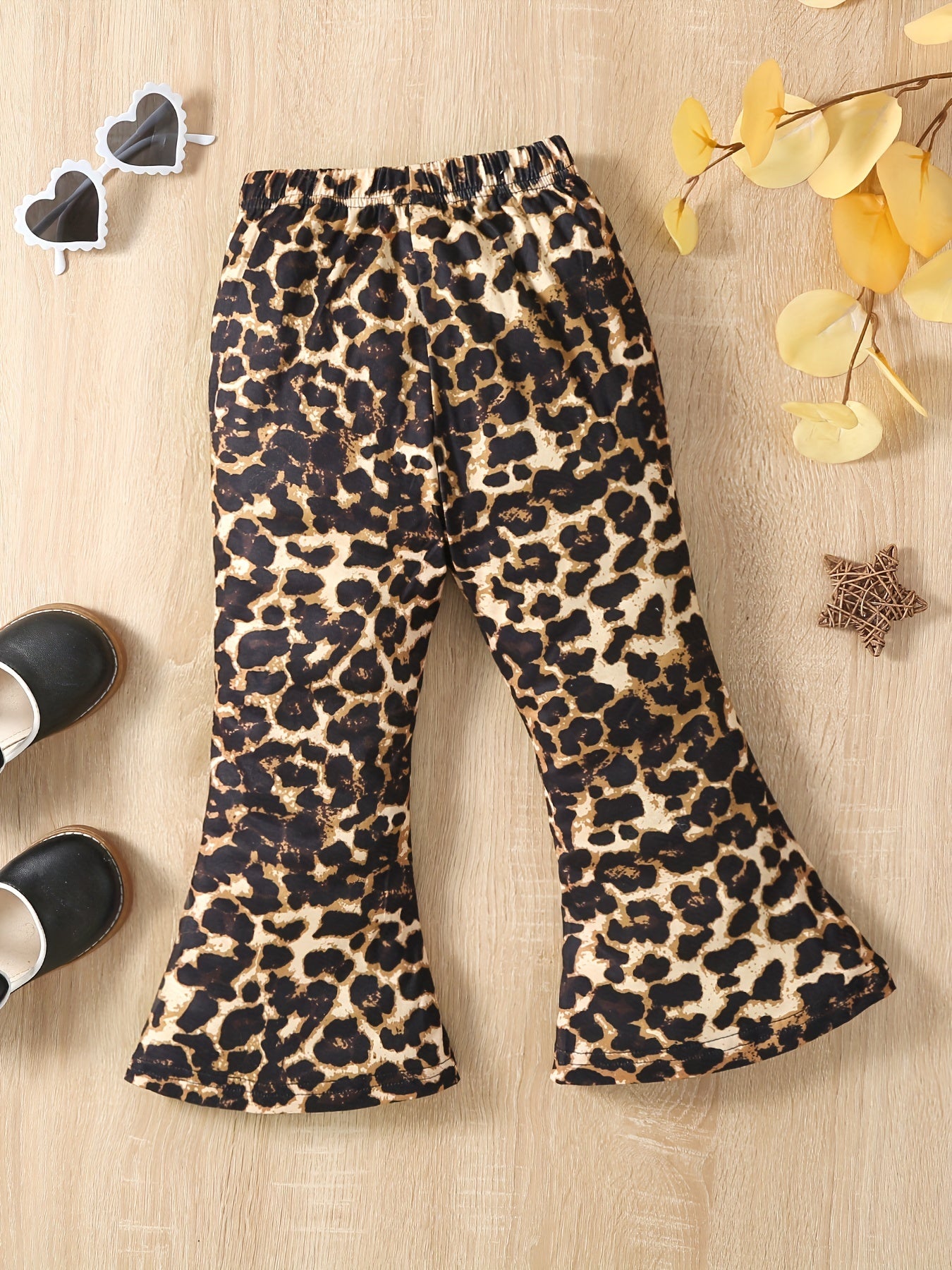 Girls Animal Print Bell Bottom Pants Elastic Waist Comfy Flared Pants