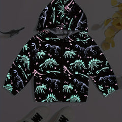 Luminous Dinosaur Print Boys Hoodie Zip Sweatshirt Pocket