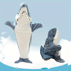 Shark Cartoon Sleeping Bag Soft Flannel Hoodie Wearable Blanket