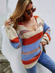 Striped V Neck Oversized Jumper