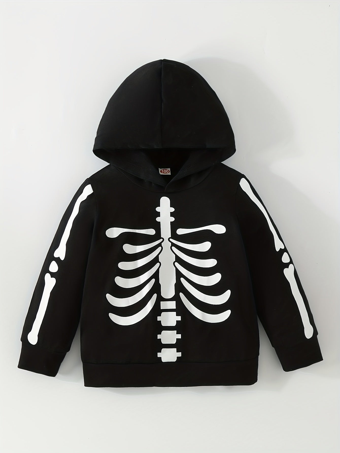 Boy's Skeleton Print Hoodie Stretch Breathable Sweatshirt