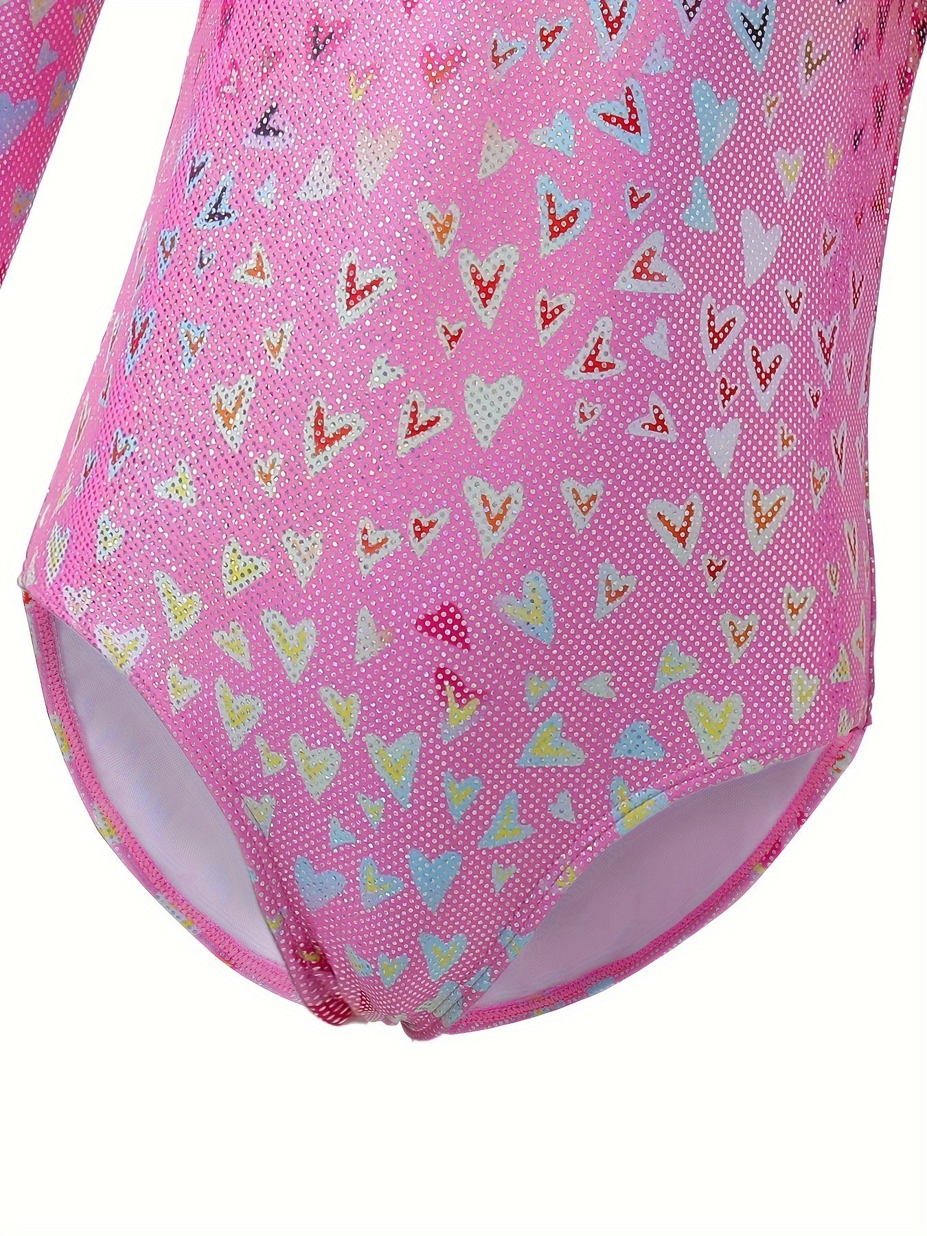 Girls Heart Graphic Flutter Trim Long Sleeve Gymnastics Leotard