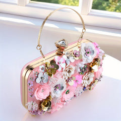 Floral Rhinestone Clutch Purse Chain Shoulder Bag