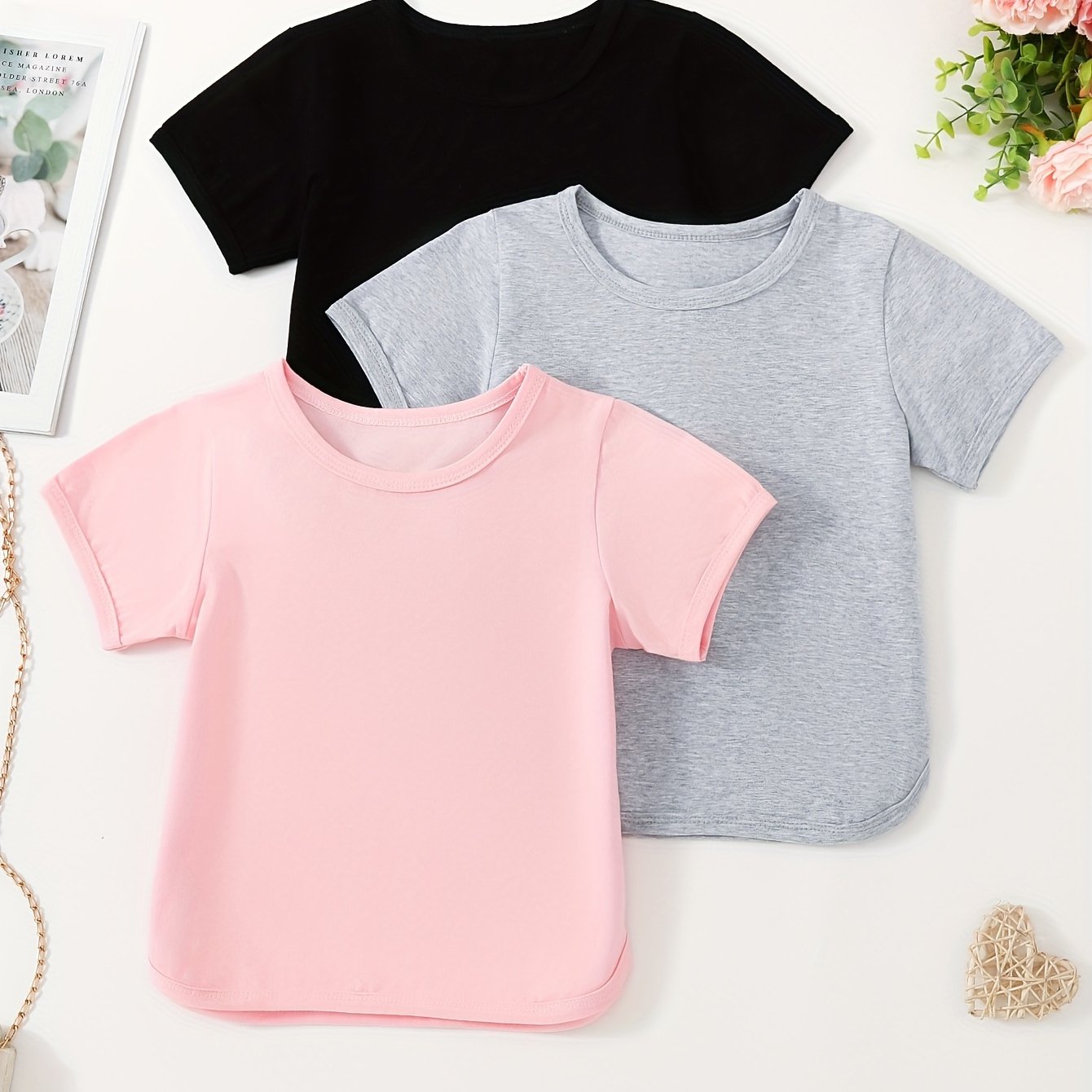 3pcs Girls Cropped Short Sleeve T shirt Set Spring Summer Gift