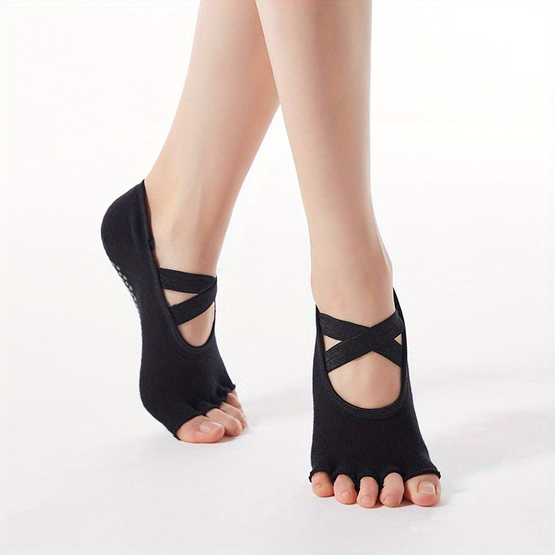 Comfy Anti Slip Yoga Socks with Cross Straps for Stability