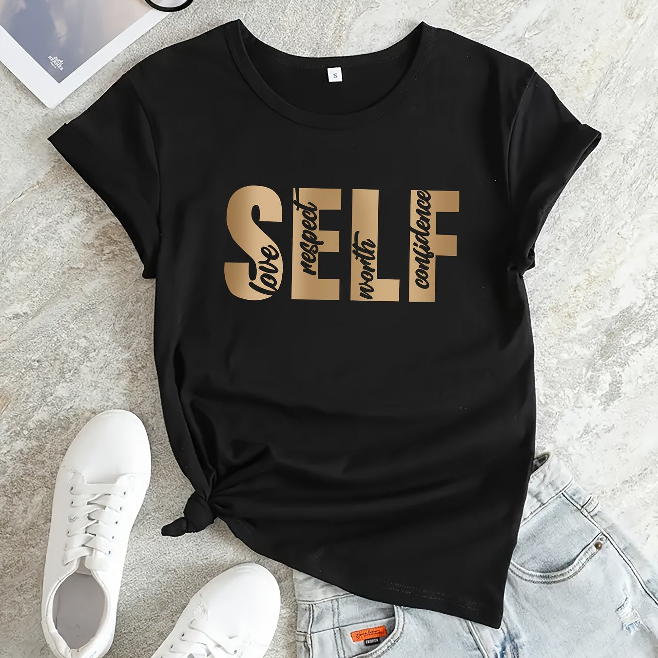 Women's Letter Graphic Breathable Sports T-shirt