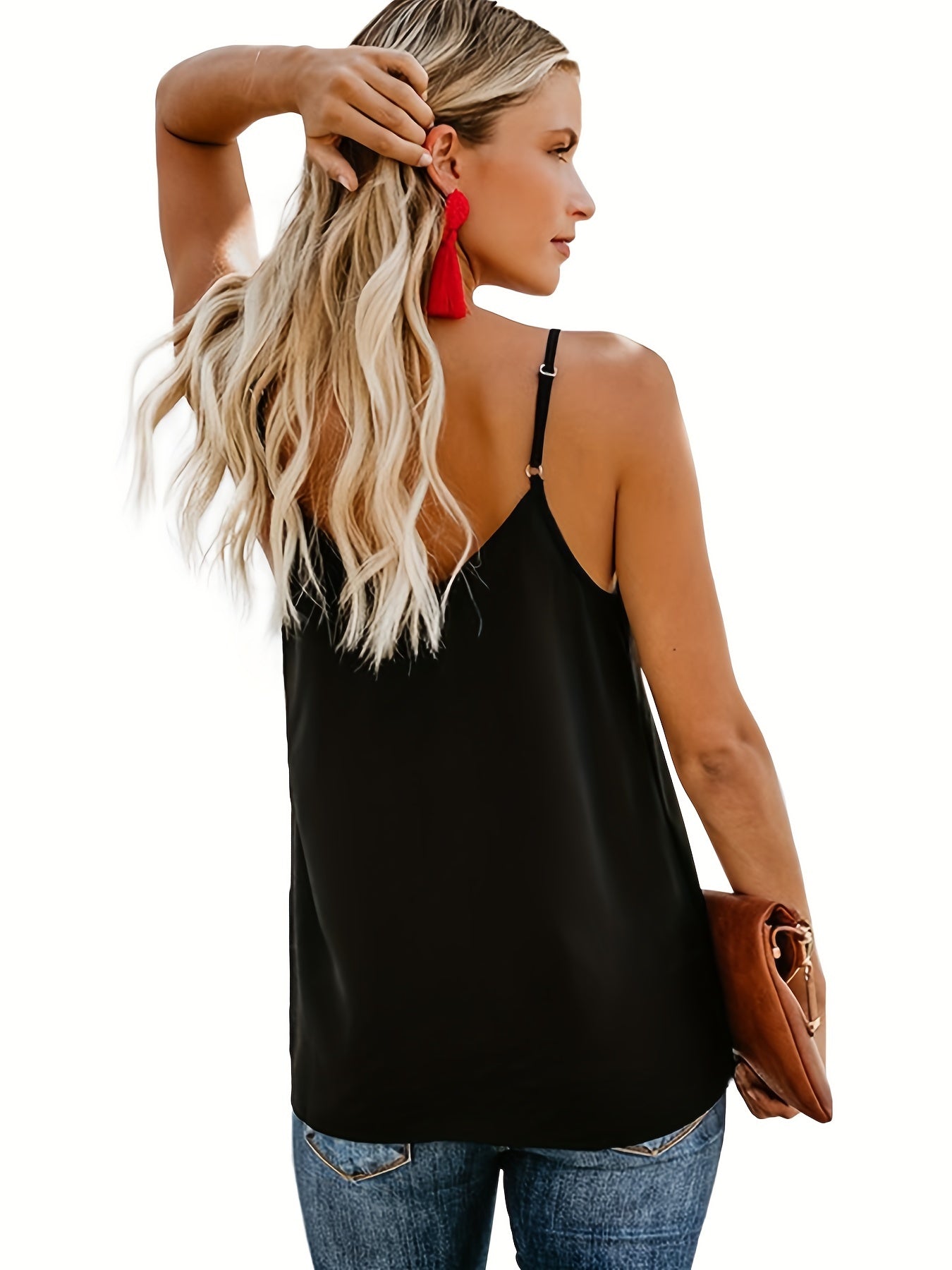 V Neck Cami Top Button Sleeveless Strap Summer Casual Women's Clothing