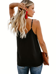 V Neck Cami Top Button Sleeveless Strap Summer Casual Women's Clothing