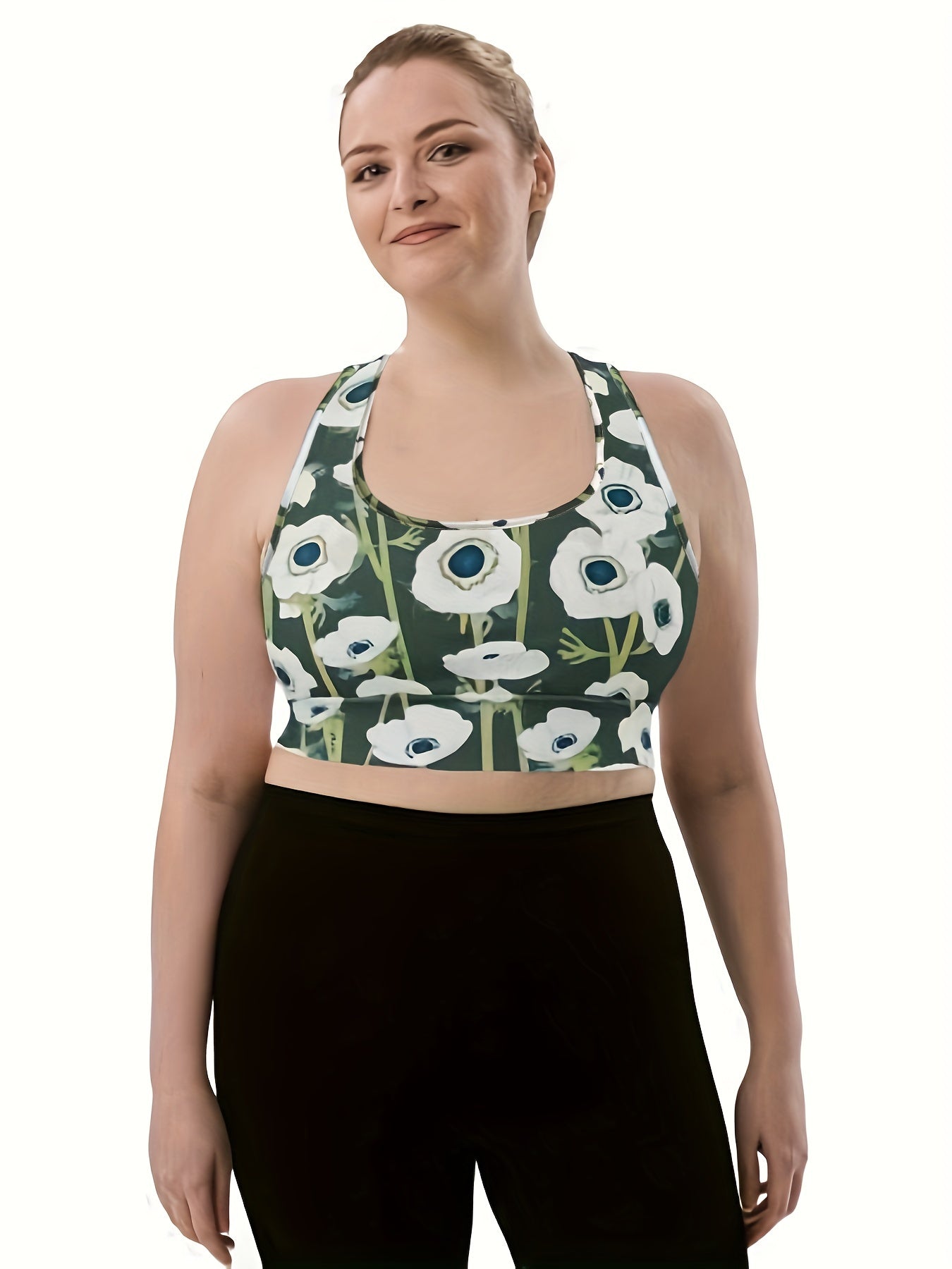 Floral Print Racer Back Plus Size Sports Bra Yoga Fitness Bra