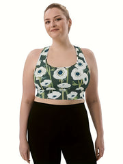 Floral Print Racer Back Plus Size Sports Bra Yoga Fitness Bra