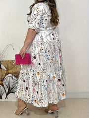 Women's Plus Floral Print V Neck Maxi Smock Dress