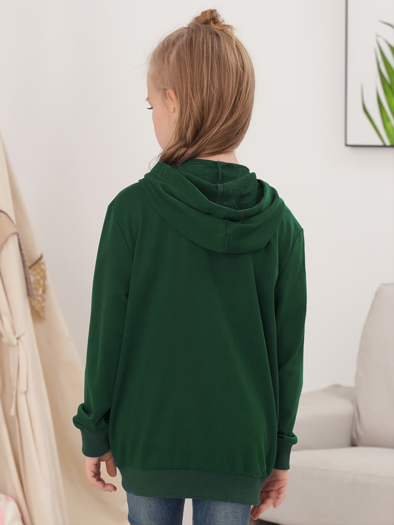 Girls Zip Up Hoodie Plain Jacket Hooded Sweatshirt