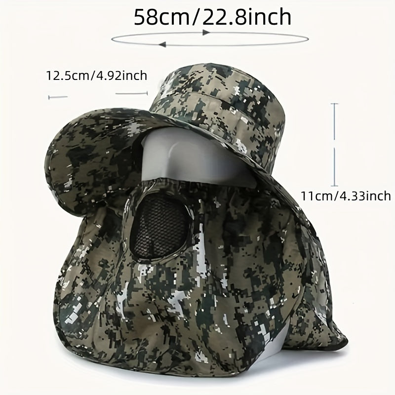 Wide Brim Sun Hat with Face Cover Breathable UV Protection Detachable