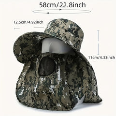 Wide Brim Sun Hat with Face Cover Breathable UV Protection Detachable