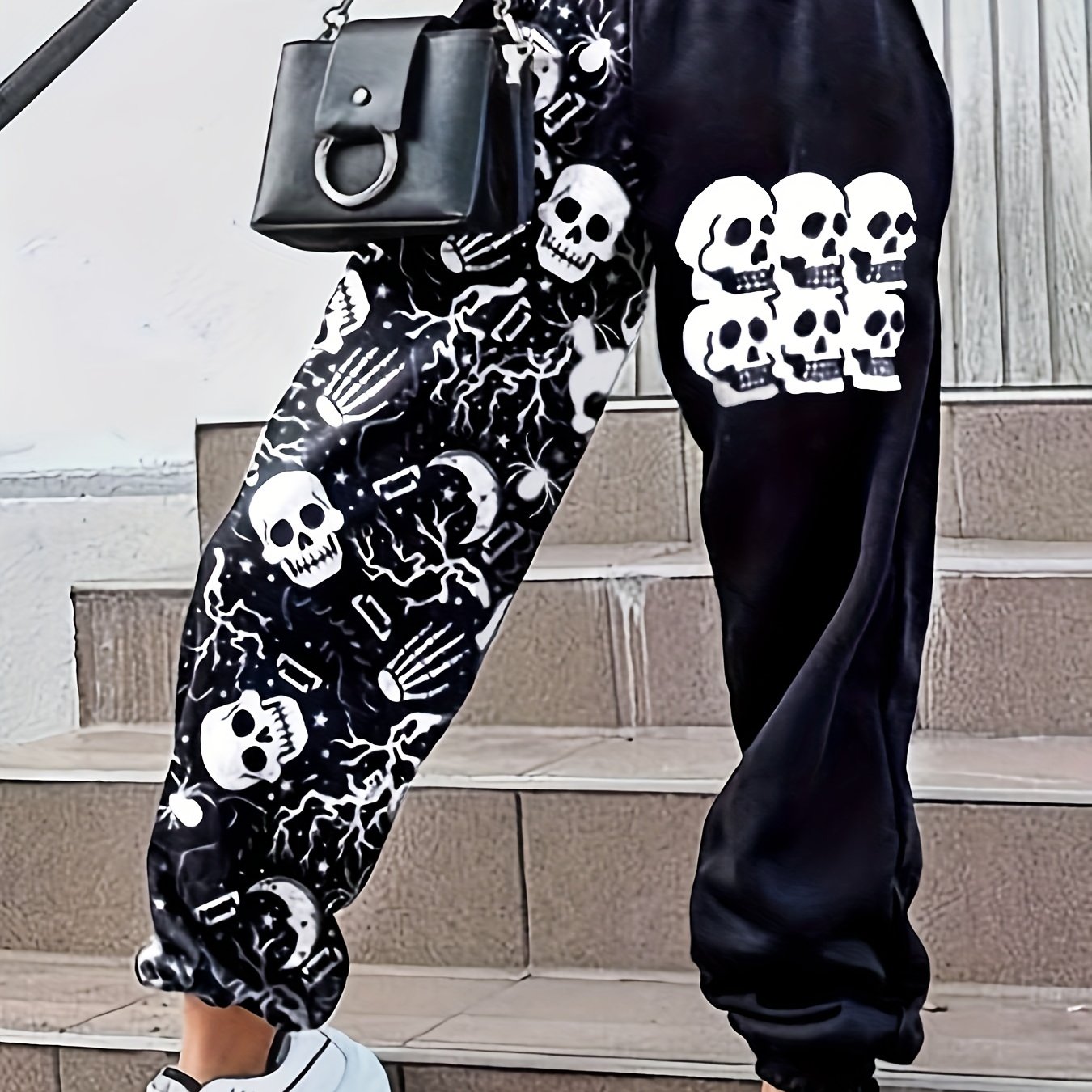 Skull Print Elastic Waist Jogger Pants Casual Loose Pants