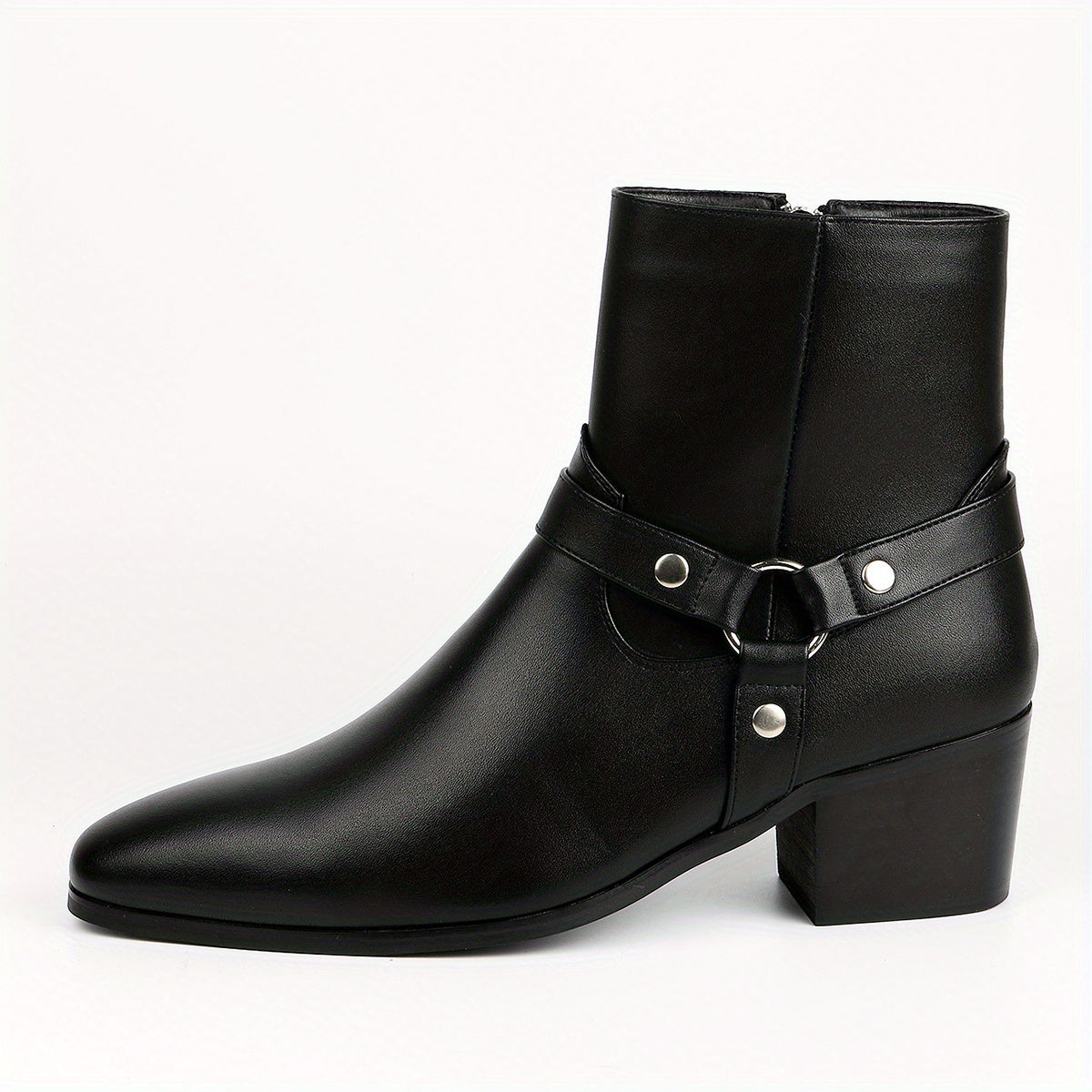 Men's High Heeled Boots Black Leather