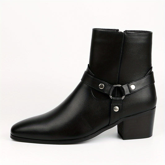 Men's High Heeled Boots Black Leather
