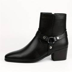 Men's High Heeled Boots Black Leather