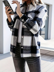 Plaid Long Sleeve Button Blouses Top For Women