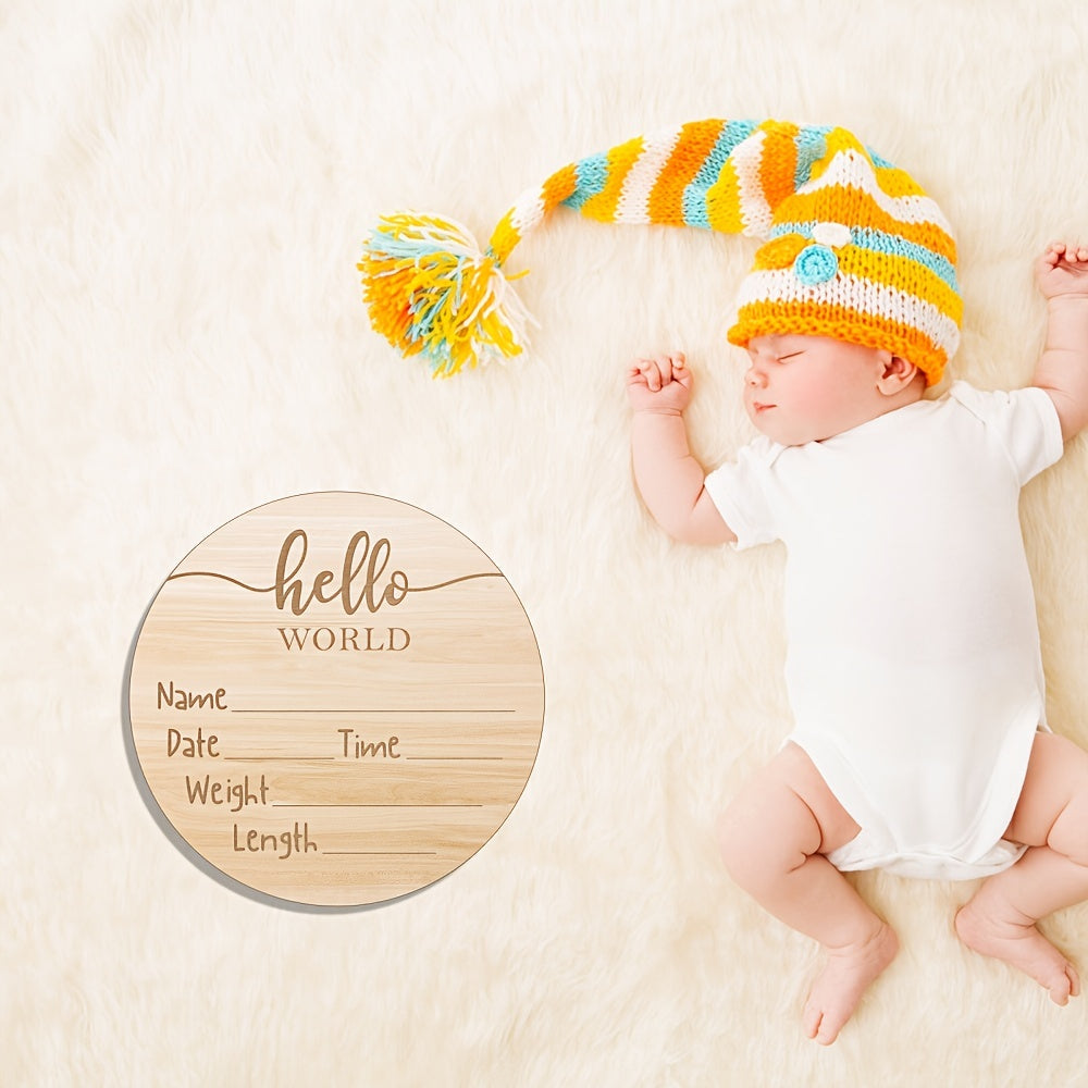 Hello World Wooden Laser Cut Baby Announcement Sign