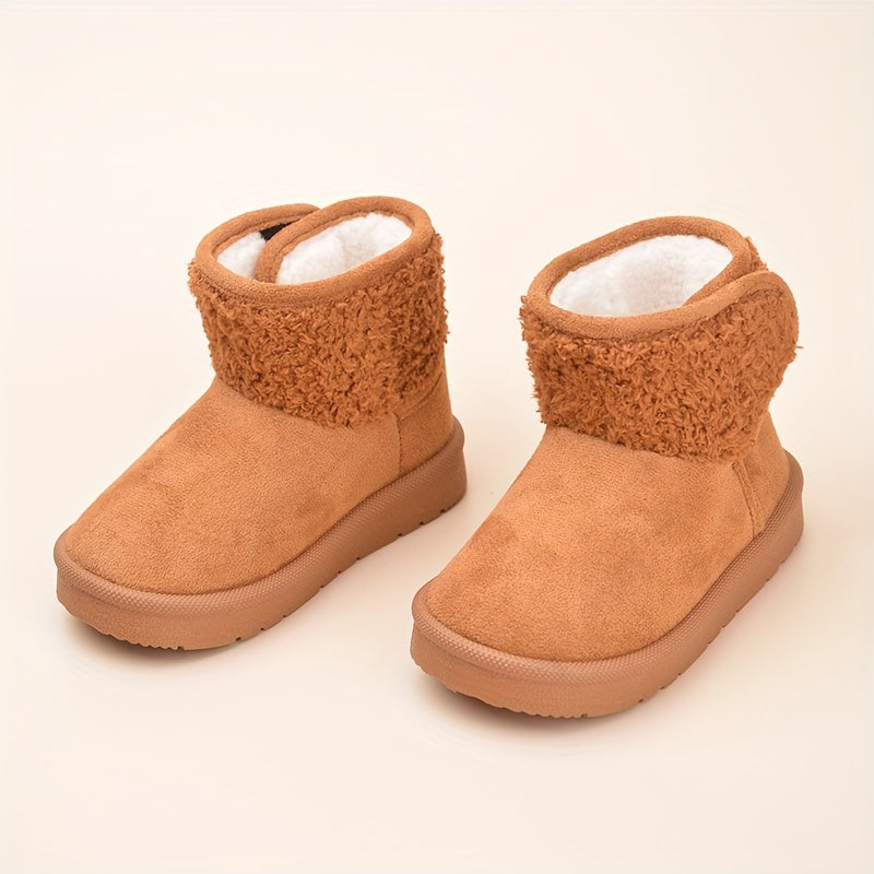 Girls' Solid Snow Boots Warm Fleece Cozy Ankle Boots Plush Outdoor Hiking Shoes