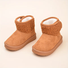 Girls' Solid Snow Boots Warm Fleece Cozy Ankle Boots Plush Outdoor Hiking Shoes