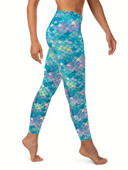 Fish Scale Print Stretchy Leggings Casual Skinny Leggings Women's Clothing