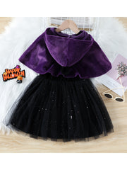 2pcs Toddler Girls Sequins Tulle Princess Tutu Dress & Hooded Cloak Set