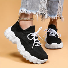 Thick Sole Running Shoes Mesh Breathable Lace Up Outdoor Sneakers