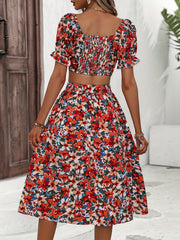 Floral Print Crop Top & Split Skirt Two-Piece Set