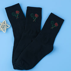 3 Pairs Floral Print Socks Women's Mid Tube Stockings