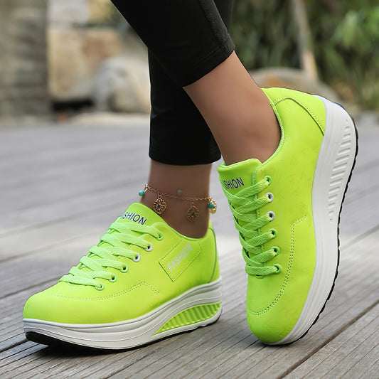 Women's Letter Patched Low Lace Up Wedge Sneakers